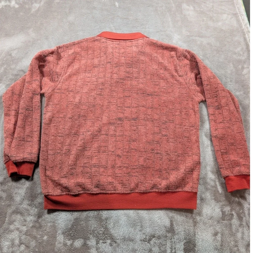 John Blair Mens Rust Red Textured Knit Long Sleeve Polo Sweater Size Small RG